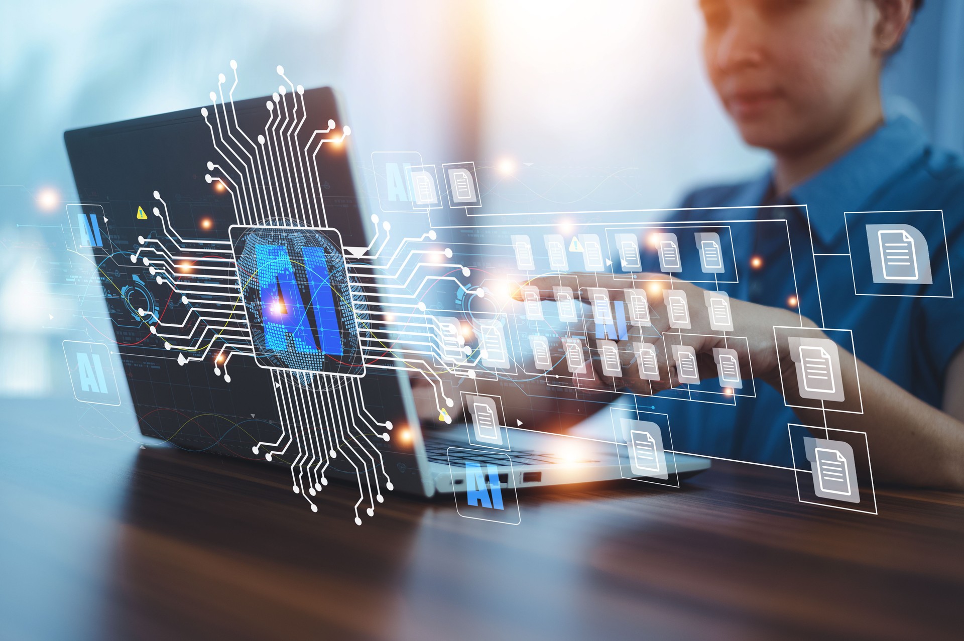 People using AI technology for documents management concept, Document management concept, Businesspeople using computer to document management concept, online documentation database digital file.